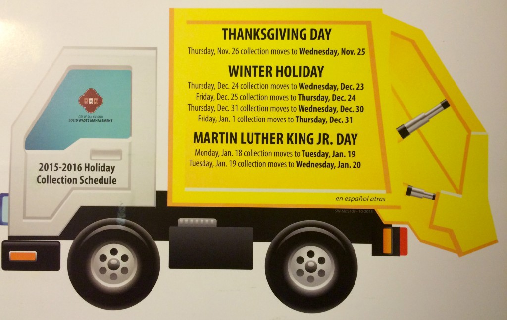 City of SA Solid Waste Holiday Schedule | Promontory Pointe